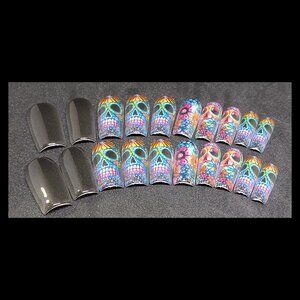 Colorful Skull Hard Gel Press On Nail Art Set